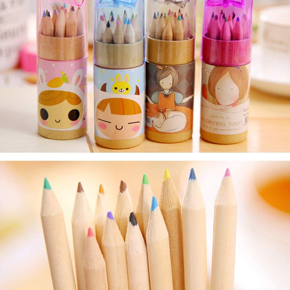 12 Mini Colouring Pencils with Sharpener, Kids Drawing Set for School & Sketching